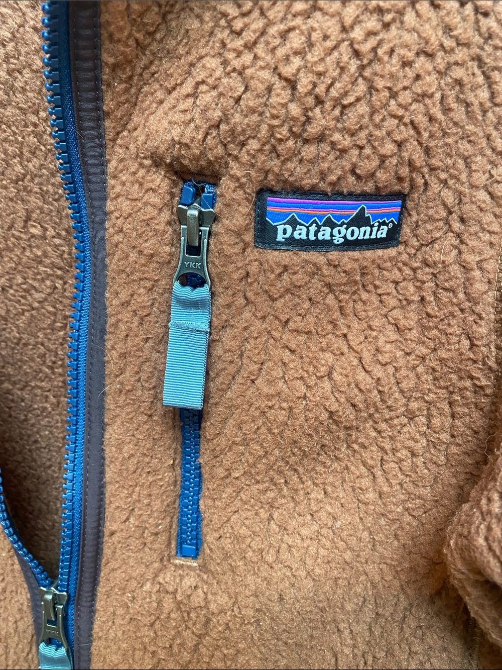 Patagonia Women’s Brown Hooded Sherpa Fleece Jacket with Navy Trim - Picture 3 of 4